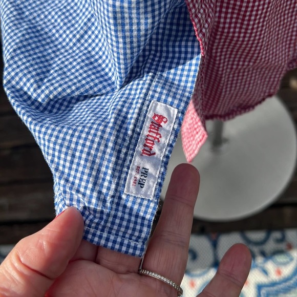 Stafford Prep men’s button down shirt cotton checked red green white L - Picture 9 of 11